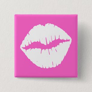 Badge Carré 5 Cm Bouton Lèvres blanches