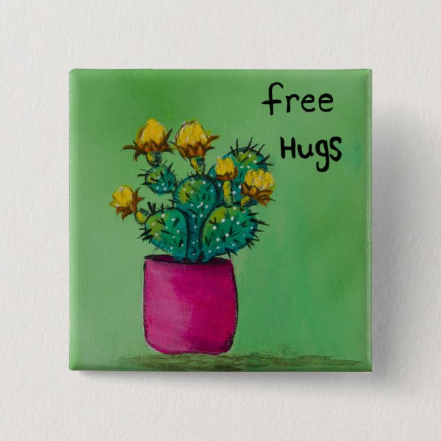 Badge Carré 5 Cm Bouton Libre Hugs (Devant)