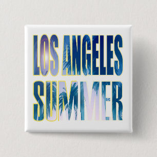Badge Carré 5 Cm Bouton "Los Angeles Summer Letter Blue"