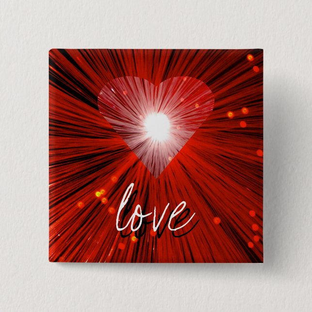Badge Carré 5 Cm Bouton 'love' du coeur rouge (Devant)