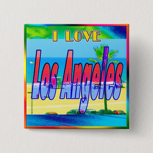 Badge Carré 5 Cm Bouton "Lovely Los Angeles 2" (Devant)