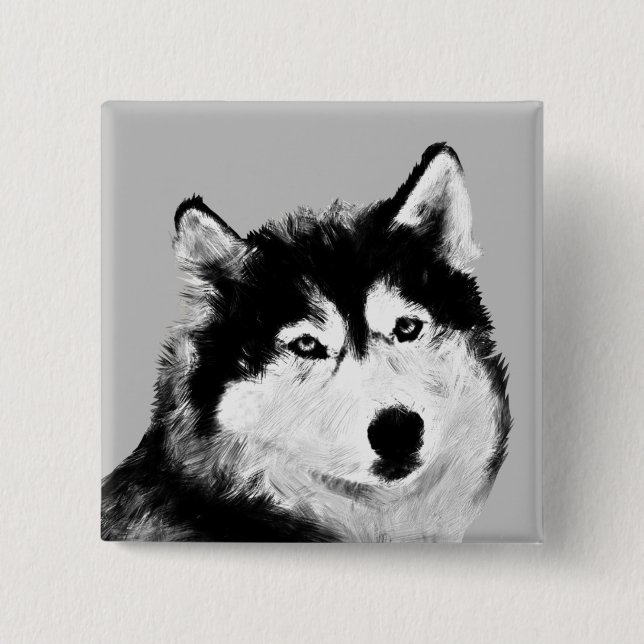 Badge Carré 5 Cm Bouton magnifique noir/blanc Husky Pin (Devant)
