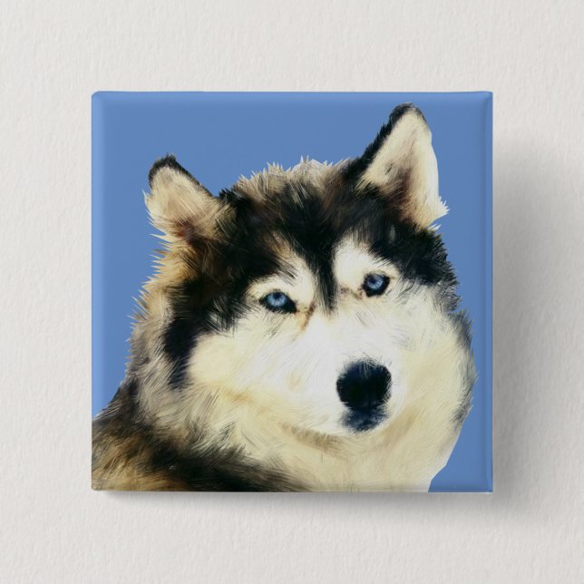 Badge Carré 5 Cm Bouton magnifique Sibérie Husky Pin (Devant)