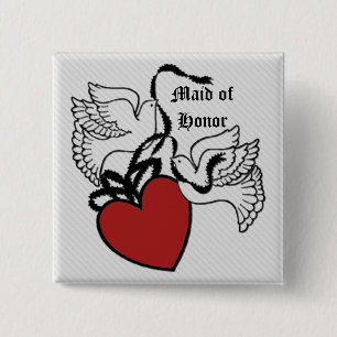 Badge Carré 5 Cm Bouton "Maid Of Honor Heart Doves"