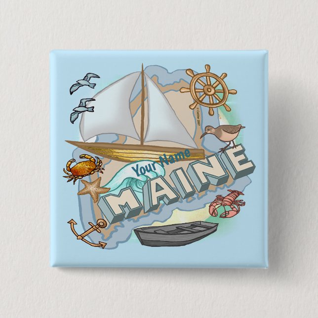 Badge Carré 5 Cm Bouton Maine (Devant)