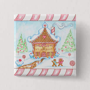 Badge Carré 5 Cm Bouton Maison Cœur Pain d'Épice