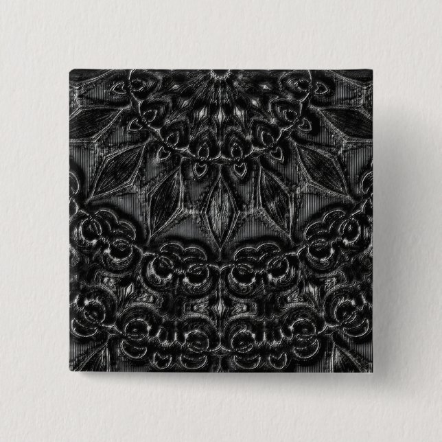 Badge Carré 5 Cm Bouton Mandala au charbon (Devant)