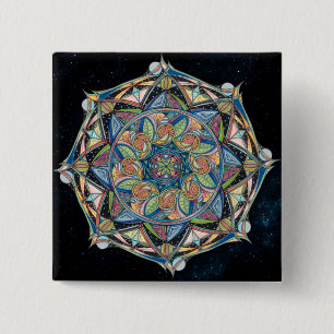 Badge Carré 5 Cm Bouton Mandala Multicolor Boho-chic