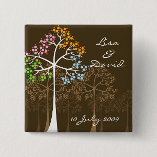 Badge Carré 5 Cm Bouton Mariage Brown Whimsical Four Seasons