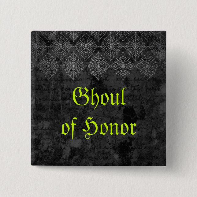 Badge Carré 5 Cm Bouton Mariage Eerie Halloween (Devant)