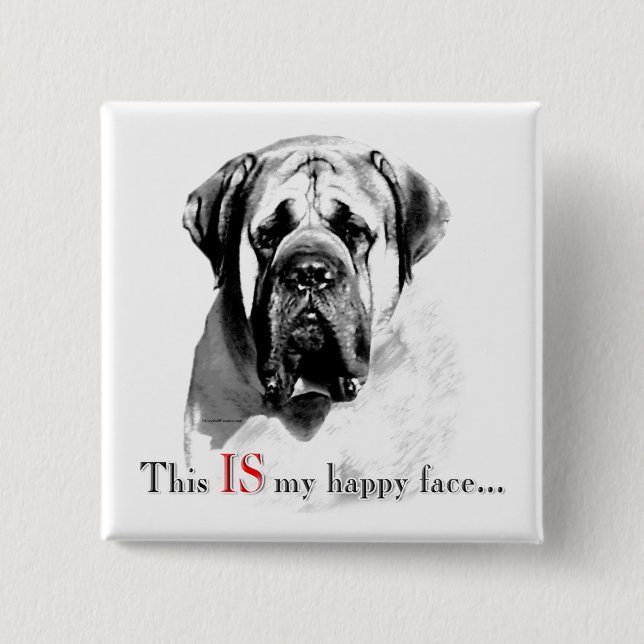 Badge Carré 5 Cm Bouton Mastiff Happy Face (Devant)
