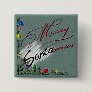 Badge Carré 5 Cm Bouton "Merry SANTAmas"