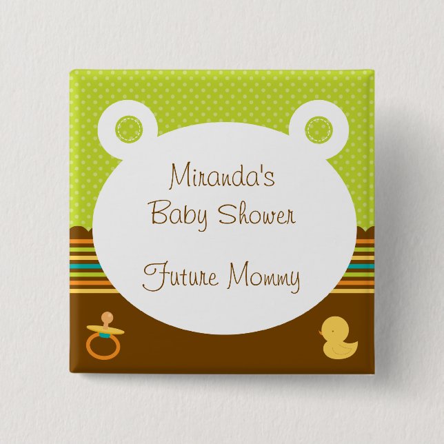 Badge Carré 5 Cm Bouton mignon de baby shower d'ours de nounours (Devant)
