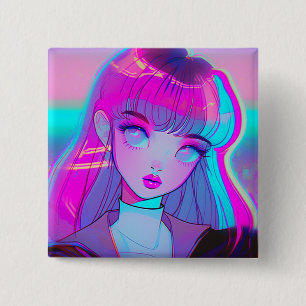 Badge Carré 5 Cm Bouton mignon Neon Anime Girl