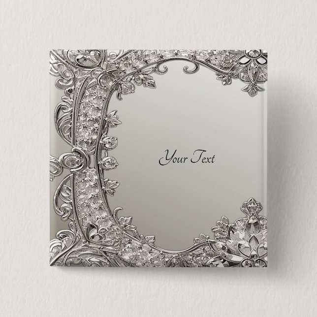 Badge Carré 5 Cm Bouton moderne orné d'argent (Devant)
