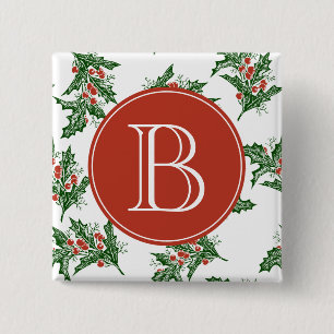 Badge Carré 5 Cm Bouton Monogramme classique Motif Mistletoe