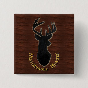 Badge Carré 5 Cm Bouton Motif de cerf chasseur responsable