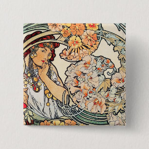 Badge Carré 5 Cm Bouton :  Mucha - langue des fleurs