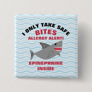 Badge Carré 5 Cm Bouton multiple de requin d'alerte d'allergie