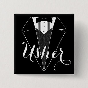 Badge Carré 5 Cm Bouton noir et blanc de noce d'Usher Tux