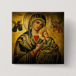 Badge Carré 5 Cm Bouton Notre Dame de l'aide perpétuelle