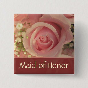 Badge Carré 5 Cm Bouton nuptiale de rose fait sur commande de rose