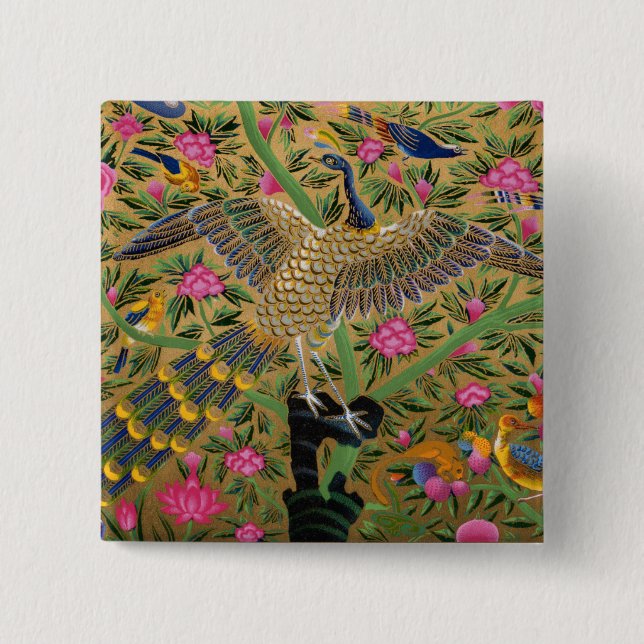 Badge Carré 5 Cm Bouton Oiseau de vie (Devant)