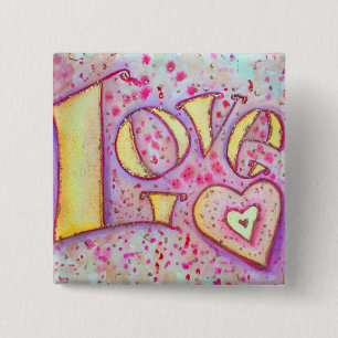 Badge Carré 5 Cm Bouton ou pinceau de peinture d'amour rose doux