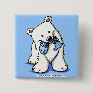 Badge Carré 5 Cm Bouton Ours polaire