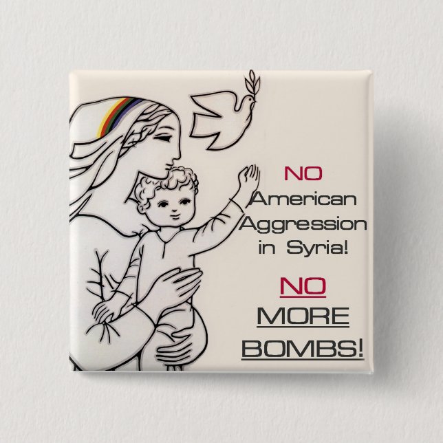 Badge Carré 5 Cm Bouton pacifiste de la Syrie (Devant)