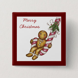 Badge Carré 5 Cm Bouton pain d'épice de Noël