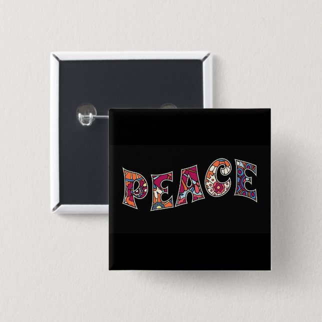 Badge Carré 5 Cm Bouton Paix (Devant & derrière)