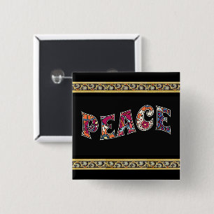 Badge Carré 5 Cm Bouton Paix