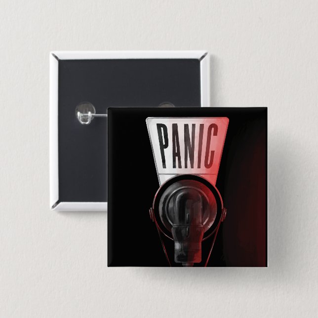 Badge Carré 5 Cm Bouton PANIC (Devant & derrière)