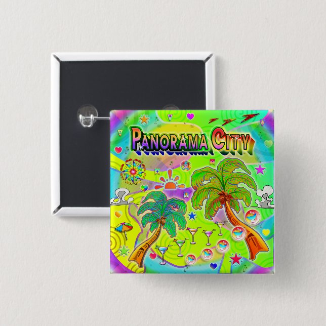 Badge Carré 5 Cm Bouton Panorama City Mind Focus (Devant & derrière)