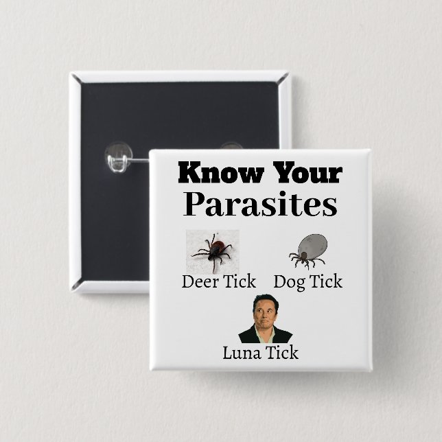 Badge Carré 5 Cm Bouton Parasites (Devant & derrière)
