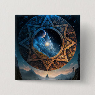 Badge Carré 5 Cm Bouton paysage de l'espace Imaginaire cosmique