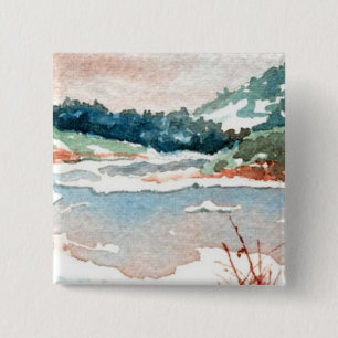 Badge Carré 5 Cm Bouton Paysage d'hiver