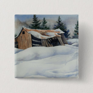 Badge Carré 5 Cm Bouton Paysage d'hiver