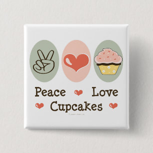 Badge Carré 5 Cm Bouton Peace Love Cupcakes