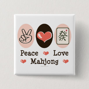 Badge Carré 5 Cm Bouton Peace Love Mahjong