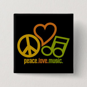 Badge Carré 5 Cm Bouton Peace Love Music