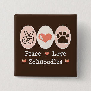 Badge Carré 5 Cm Bouton Peace Love Schnoodles