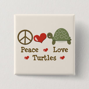 Badge Carré 5 Cm Bouton Peace Love Turtles