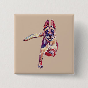 Badge Carré 5 Cm Bouton Peint Chien Malinois Belge