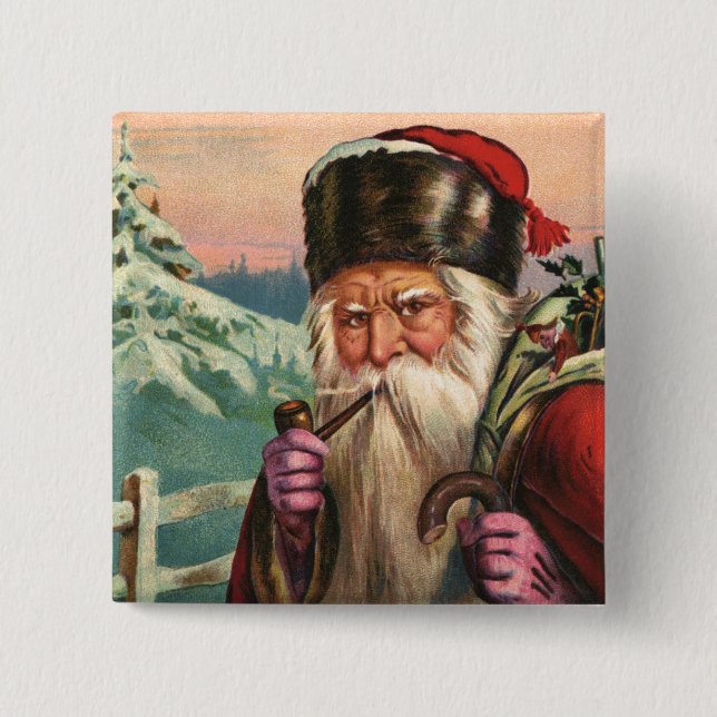 Badge Carré 5 Cm Bouton Père Noël alpin (Devant)