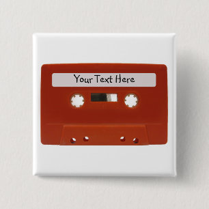 Badge Carré 5 Cm Bouton Personnalisable Bande de cassette rouge