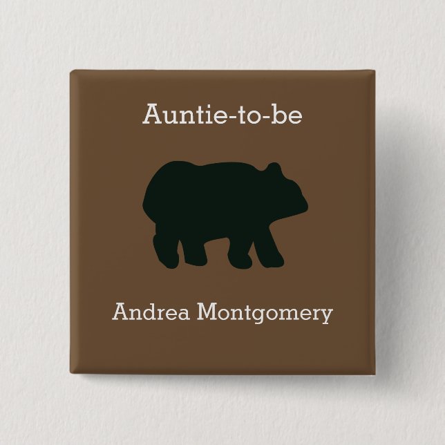 Badge Carré 5 Cm Bouton personnalisé de l'ours rustique (Devant)