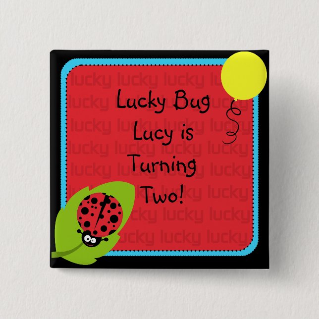 Badge Carré 5 Cm Bouton Personnalisé Lucky Bug (Devant)