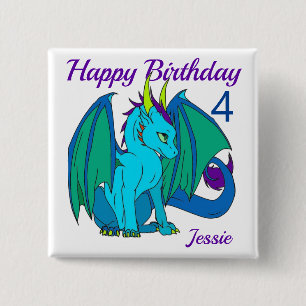 Badge Carré 5 Cm Bouton Personnaliser le petit dragon d'anniversair